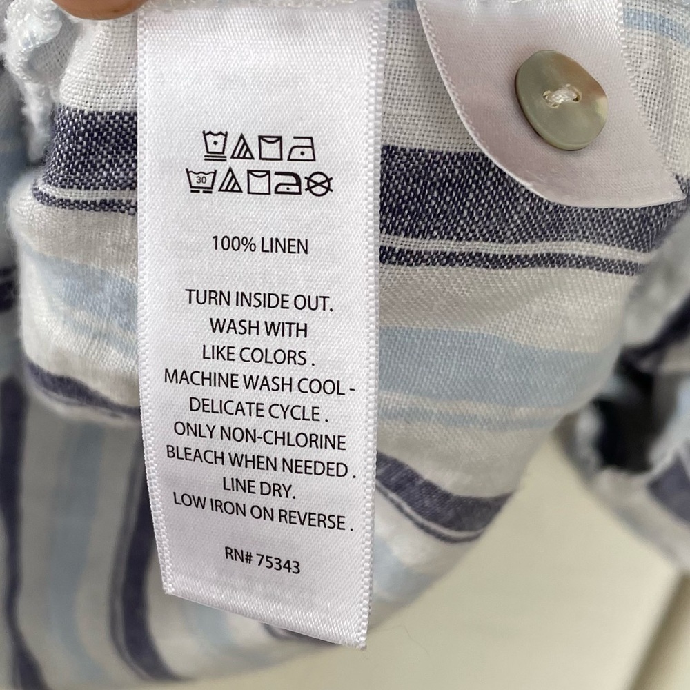 JONES NEW YORK Linen Striped Button Front Blouse White Blue XL - Picture 10 of 11